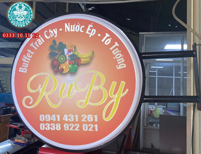 hộp đèn tròn 2 mặt, biển vẫy mica, hộp đèn LED mica, 